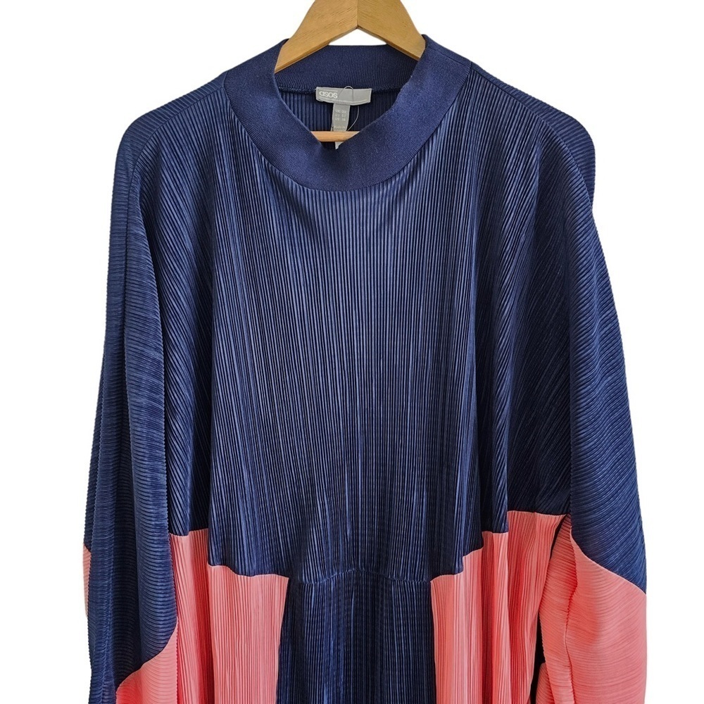 ASOS Curve colour block plisse sweat dress coral navy blue size 18 NWT - Picture 7 of 13